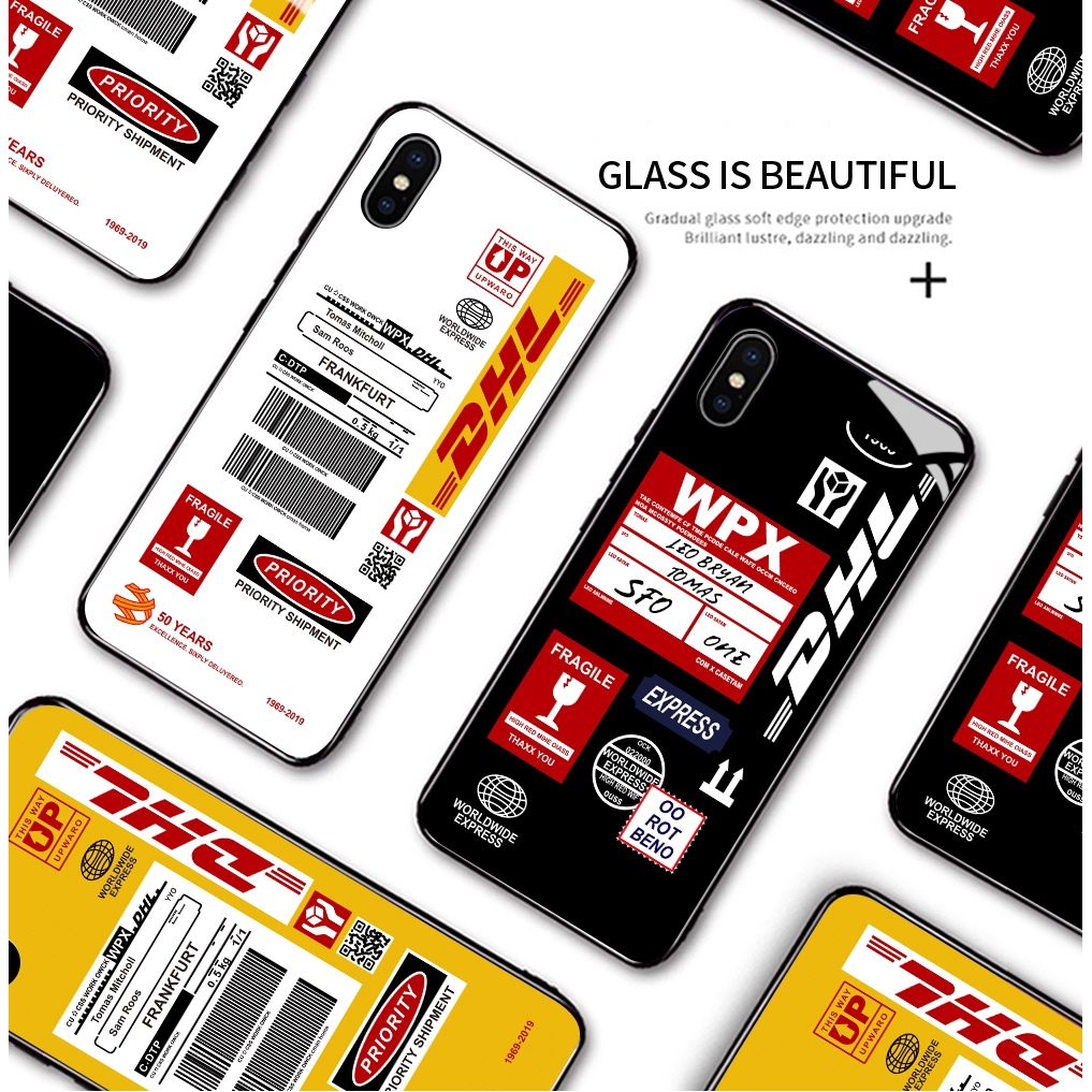 Ốp điện thoại kính cường lực cứng chống sốc in nhãn hiệu DHL cho Nokia X6 X7 6.1 Plus 7.1 Plus 7 Plus 8.1