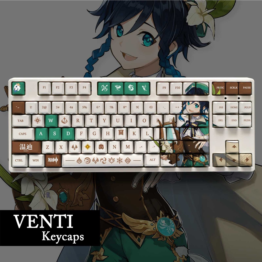 Keycap Genshin Impact Venti Bộ 108 Nút Bàn Phím OEM/Cherry Profile PBT Dye sub Keycaps Nhuộm Màu Xanh Lục Ngọc