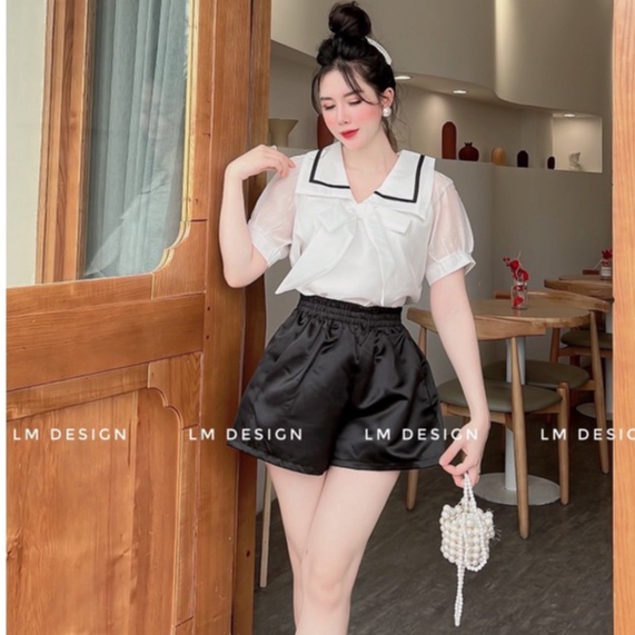 Áo sơ mi nữ cộc tay viền cổ tiểu thư