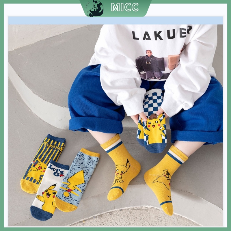 Set 5 Đôi Vớ Cotton Họa Tiết Pikachu Dễ Thương Cho Bé 1-12 Tuổi