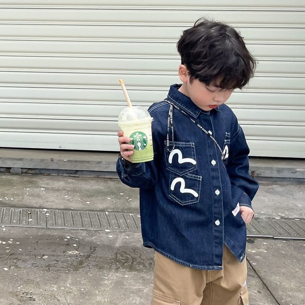 Áo Sơ Mi Denim Tay Dài Phong Cách Nhật Bản Kiểu Mới Thời Trang Xuân Thu Dành Cho Bé Trai