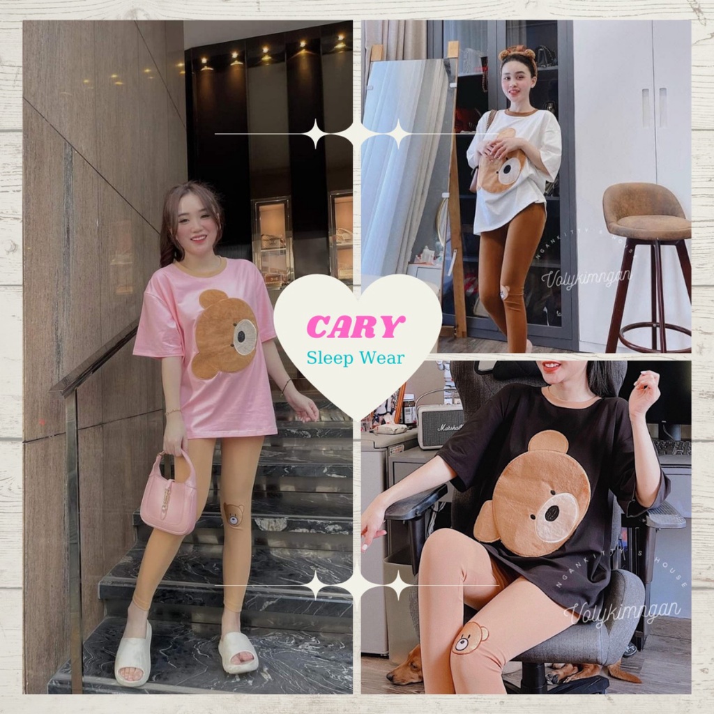 Set bộ thun CARY,bộ áo thun cotton thêu gấu form rộng cao cấp hot trend