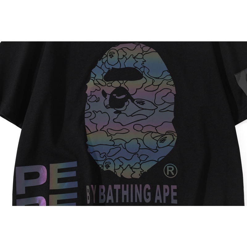 Áo Tee Bape Print Hologram SS22, Áo Thun Bape T-Shirt phản quang Flash, chất liệu Cotton, màu đen BapeVN