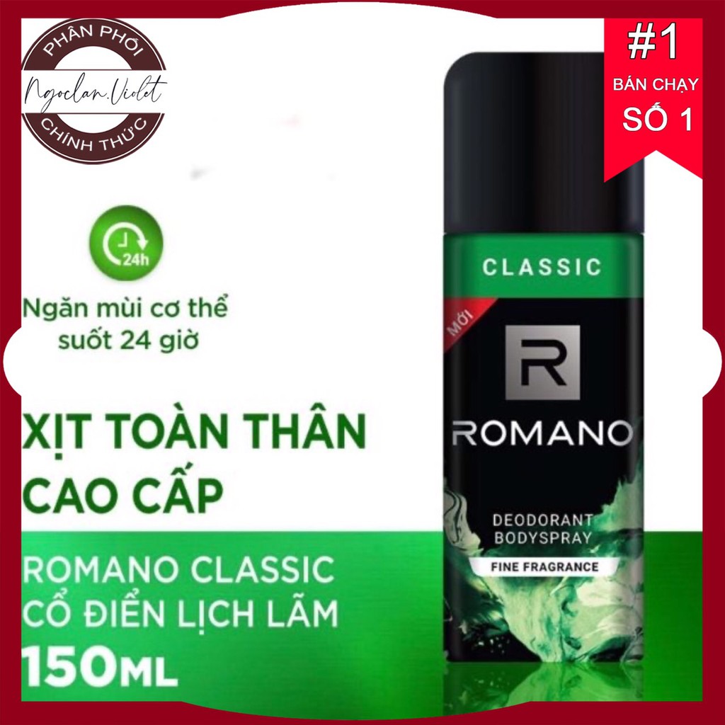 Xịt khử mùi toàn thân Romano Classic 150ml -Mẫu mới