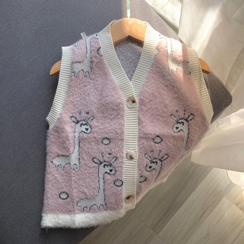Áo khoác len cho bé - áo gile bé gái họa tiết hươu dễ thương chất len lông siêu mịn và ấm áp