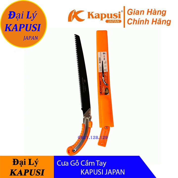 Cưa gỗ cầm tay, cưa cành lưỡi đen thép Nhật KAPUSI 350mm - Có bao đựng cưa màu vàng