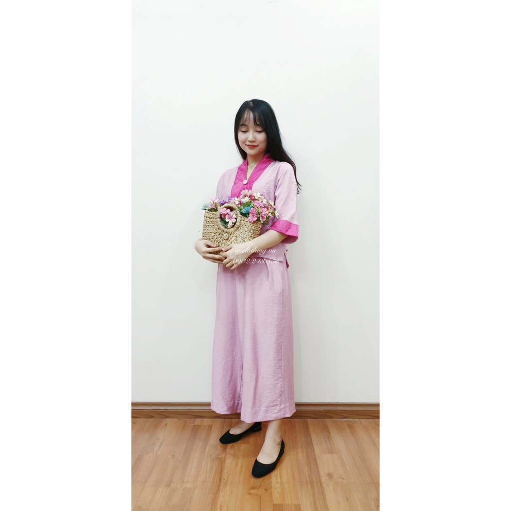 ♥️❤️💛Quần Áo Lam Phật Tử cao cấp màu hồng dành cho nữ hà nội hcm An252 vải đũi phối tơ tằm hàng thiết kế