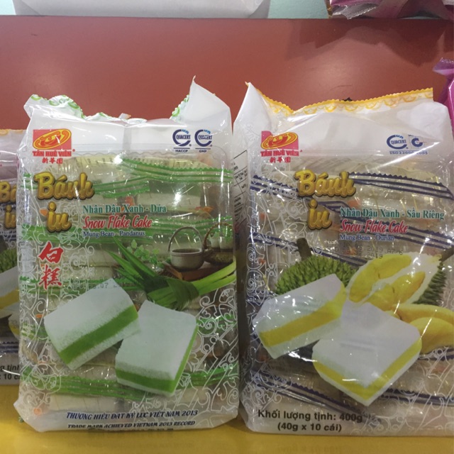 Bánh in đậu xanh - sầu riêng / Bánh in đậu xanh - dứa ( Snow flake Cake Mung Bean - Durian/ Mung Bean - Pandanus)