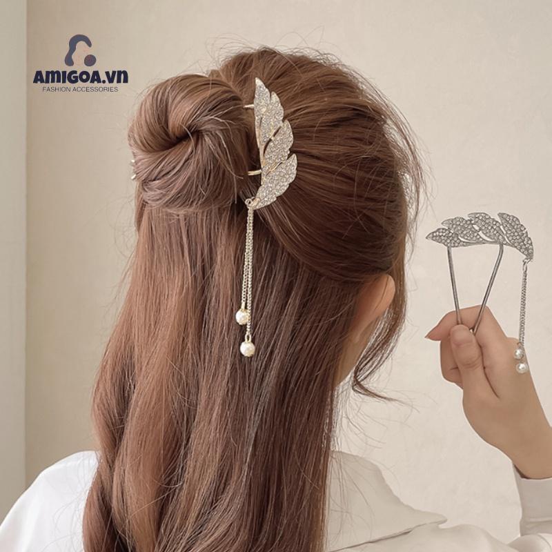 ✨✨Trâm Cài Tóc Hình Chữ U Phối Lông Vũ Tua Rua Thời Trang Cho Nữ