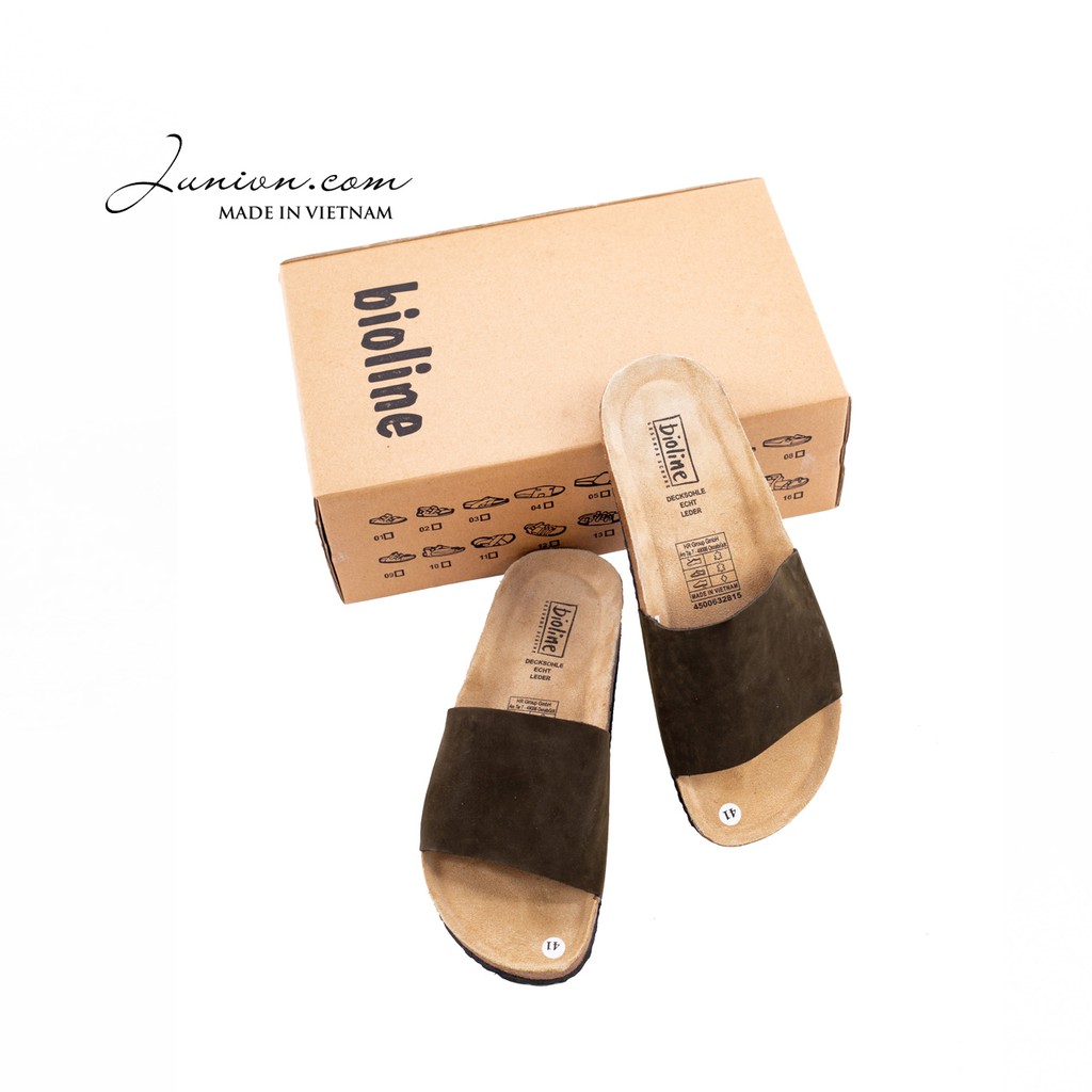 [DA BÒ THẬT] D05-Dép da sandal quai ngang Birken Bioline Unisex (Đế trấu) - Juni Store