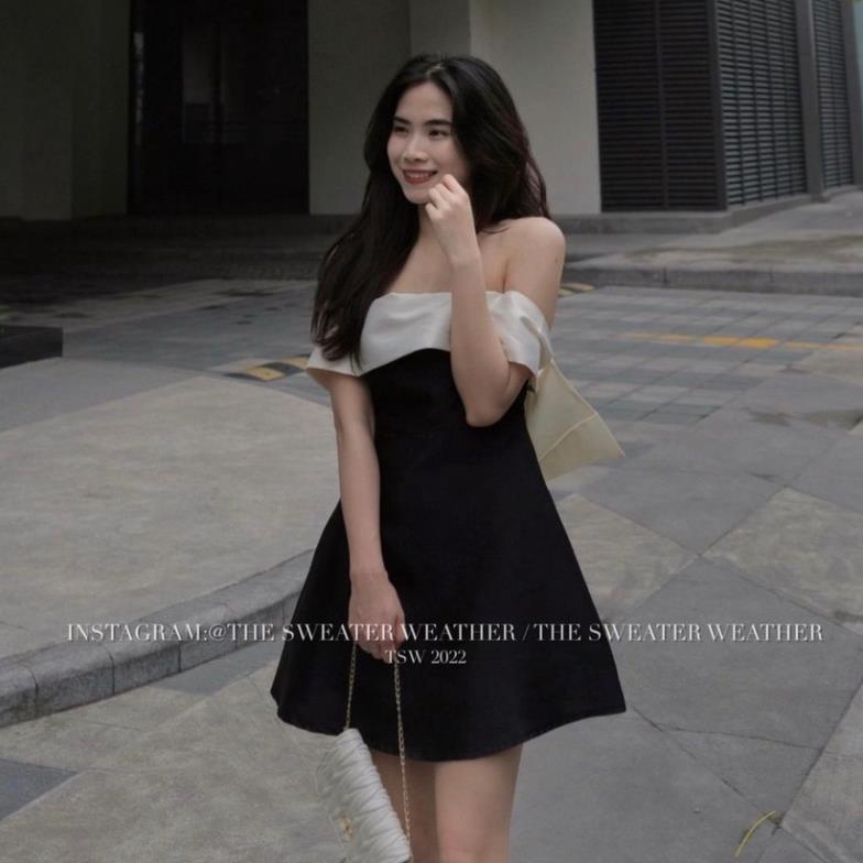 Váy trễ vai nơ lưng chất tafta có sẵn đệm mút cao cấp ( ảnh thật ) | BigBuy360 - bigbuy360.vn