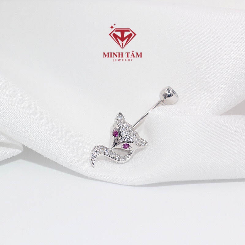 Khuyên rốn bạc hồ ly tình duyên gắn đá bạc 925 cao cấp-Minh Tâm Jewelry