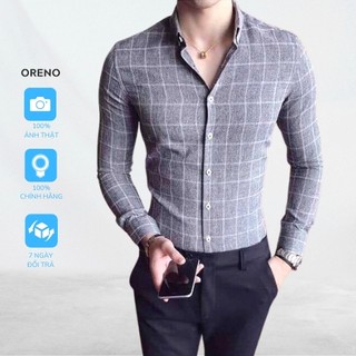 Áo sơ mi nam kẻ caro ORENO vải mịn , sơ mi nam hàn quốc kẻ caro cá tính và độc đáo
