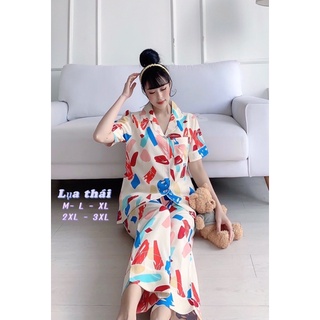 Bộ lụa thái quần dài tay ngắn mặc nhà siêu xinh dễ thương