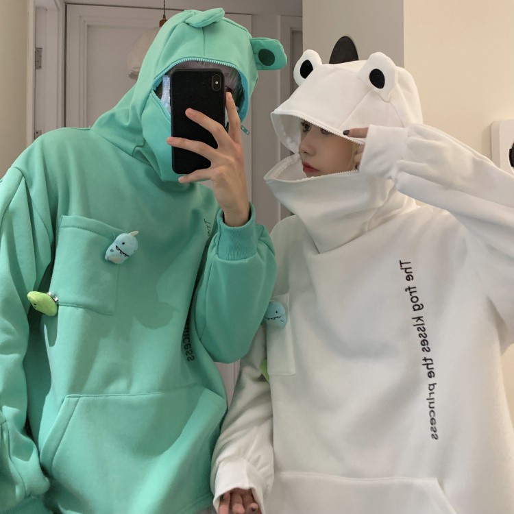 Áo Hoodie Lông Cừu Kiểu Dáng Chú Ếch Vui Nhộn Phong Cách Hàn Quốc