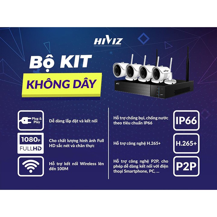 [Mã 159ELSALE hoàn 7% đơn 300K] Trọn Bộ đầu ghi NVR KIT WIFI 9CH + 4 mắt camera WIFI 2.0MP -1080P/ 1.0M 720P