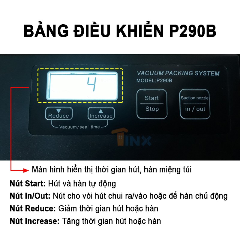 Máy hút chân không tự động không kén túi P290B - Máy hàn miệng túi mini hút mọi loại túi dùng cho gia đình