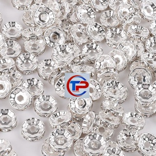 Charm chặn hạt bánh xe đính pha lê màu trắng chặn hạt 6li 8li 10li
