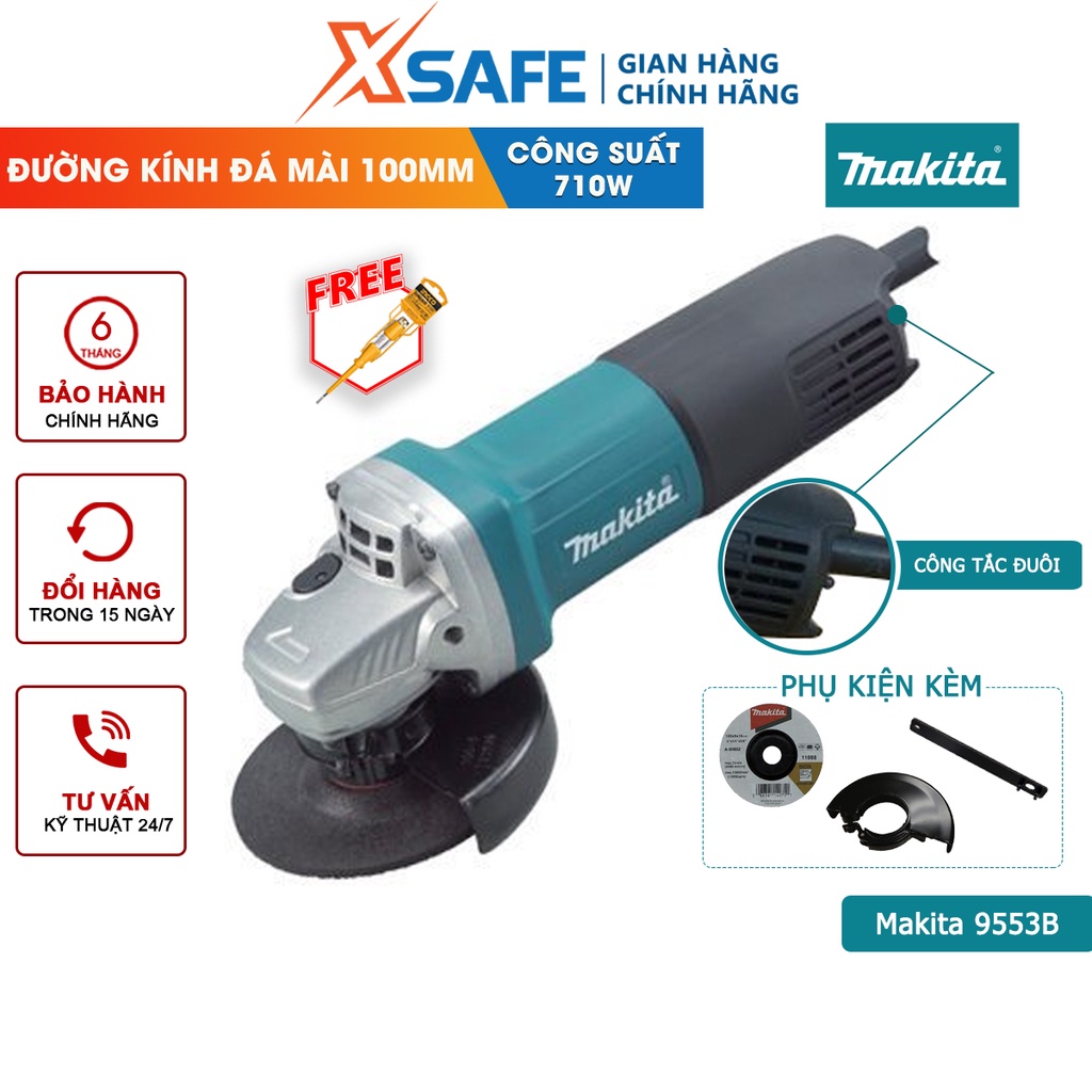 Máy mài góc cầm tay MAKITA 9553B công tắc đuôi, công suất 710W, đường kính đá mài 100mm, tốc độ không tải 11.000rpm