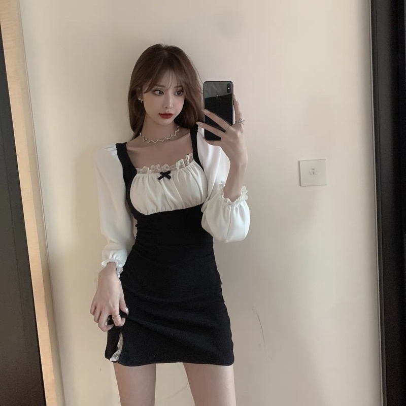 Đầm ôm body tay dài phối ren chất thun lên form tôn dáng (BB6)