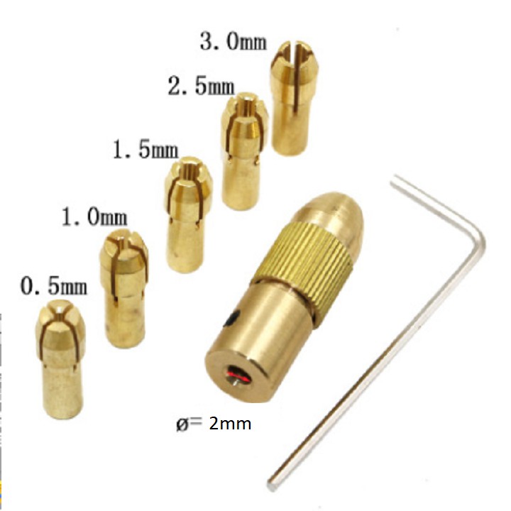 Bộ 5 đầu kẹp mũi khoan 0.5mm đến 3mm, trục 5mm; 3,17mm; 2,35mm; 2mm chuyên kẹp mũi khoan chế máy khoan cầm tay mini...