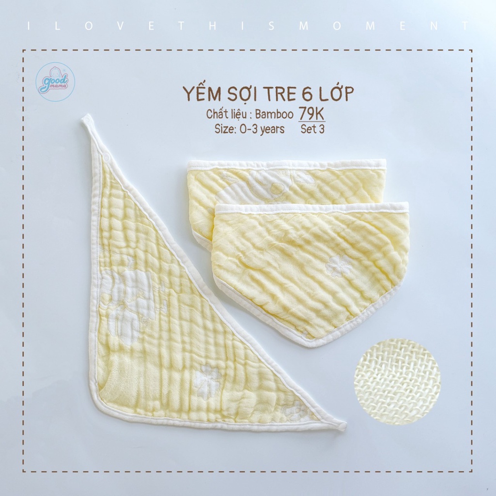 Yếm Tam Giác Sợi Tre 6 Lớp Goodmama (Set 3 Cái) Dành Cho Bé Từ 0-3 Tuổi