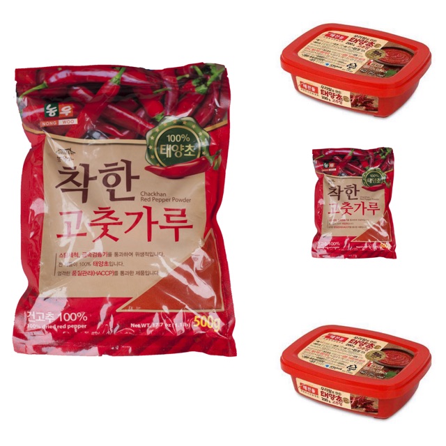 COMBO ỚT BỘT HÀN QUỐC 500GR VẨY + 1 HỘP TƯƠNG ỚT GOCHUJANG HÀN QUỐC 200GR