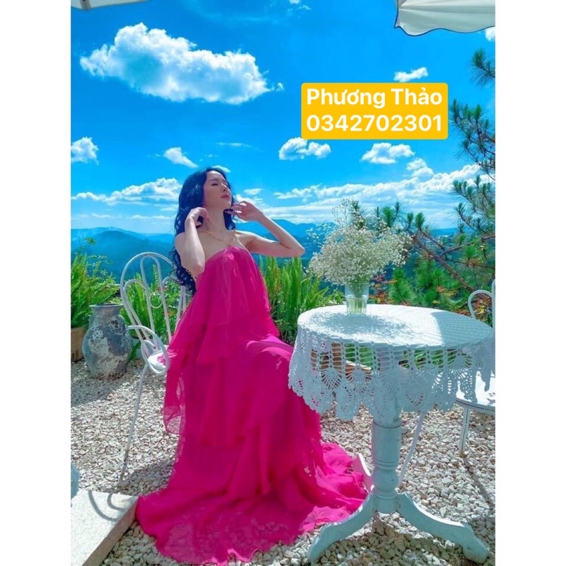 Đầm Maxi💥𝑭𝑹𝑬𝑬𝑺𝑯𝑰𝑷💥Đầm Maxi Cổ Yếm Phối Xích Thiết Kế Nhiều Tầng Chất Voan Dày Bồng Bềnh Sang Chảnh,SUNNI CLOTHING