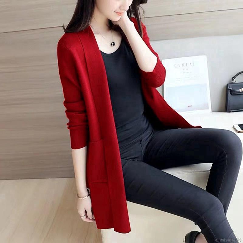 Áo khoác Cardigan dệt kim màu trơn thời trang mùa thu cho phái nữ