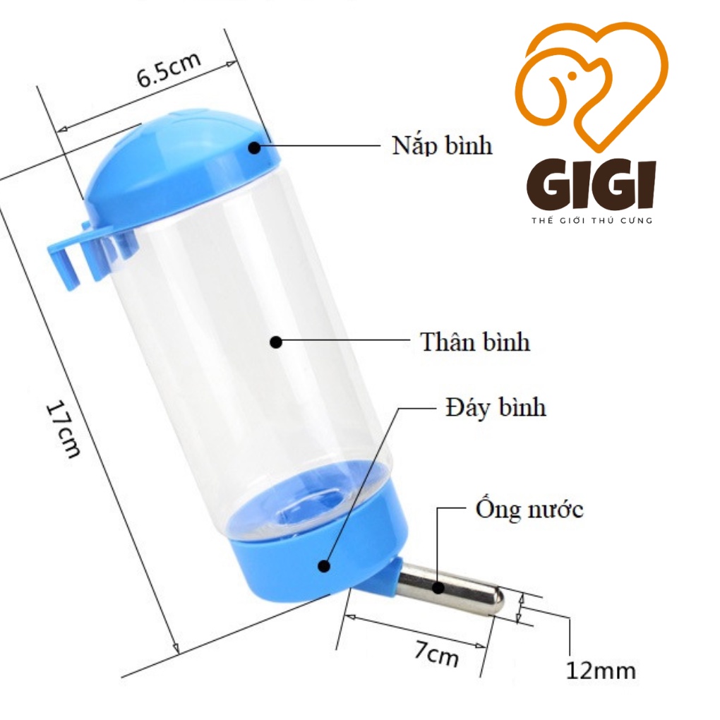 Bình nước gắn chuồng cho thú cưng uống tự động phụ kiện chó mèo dung tích 400ml giao màu ngẫu nhiên - GiGi Pet Shop