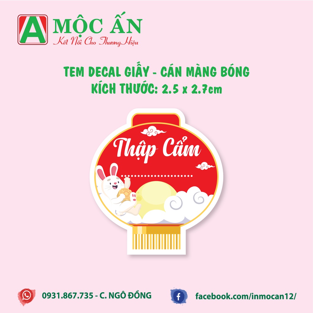 Tem Dán Nhân Bánh Trung Thu Hình Lồng Đèn, Hàng Sẵn, Dày Đẹp