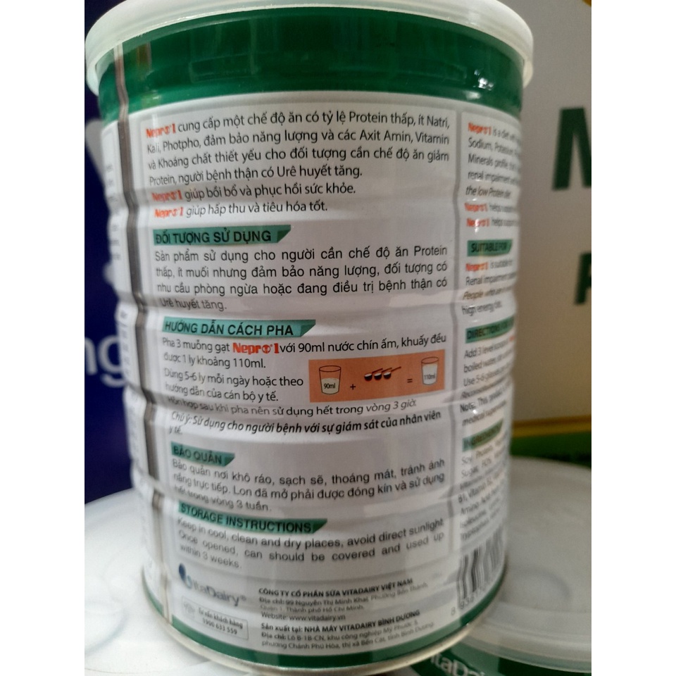 Lon Sữa 900g Nepro 1 Vitadairy Giảm Protein Dành Cho Người Thận Có Urê Huyết Tăng