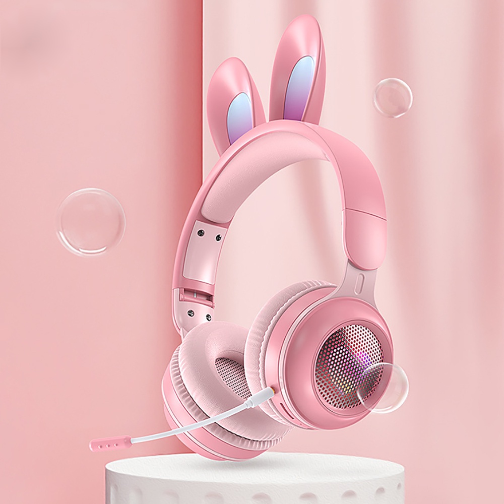 KE-11 New Tai nghe không dây RGB LED dễ Thương Tai Thỏ tai nghe với Mic Stereo âm nhạc Bluetooth Tai nghe trẻ em Gamer tai nghe