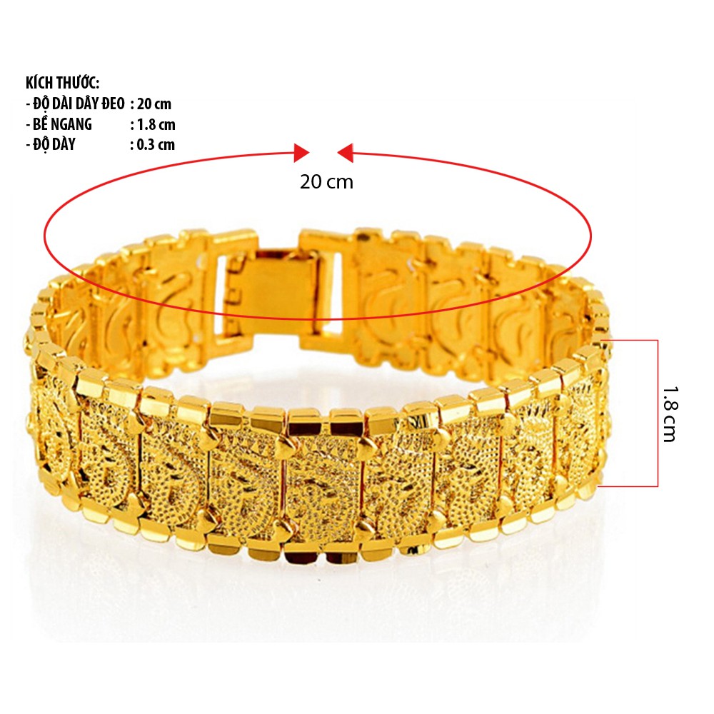 Lắc tay nam thời trang mạ vàng 24k đúc hoa văn trái tim rồng nổi NV85