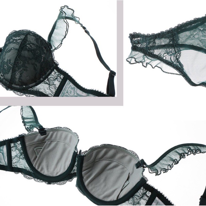 Bộ đồ lót cotton phối ren có gọng đệm dày dây áo ren bèo kiểu Pháp mềm mại - THAOCHERRY BL16