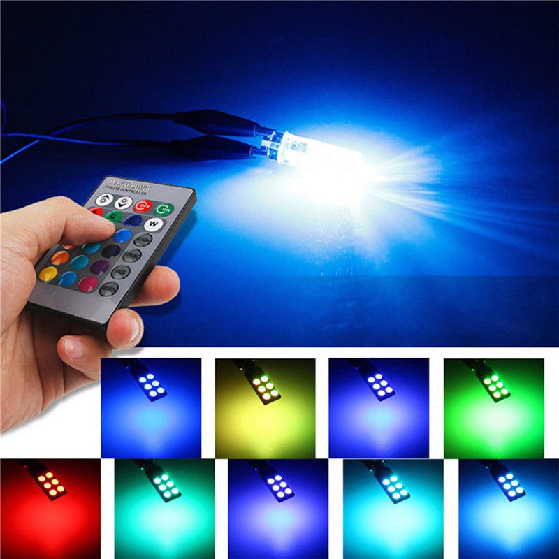 Set 2 Đèn Led T10 12Smd 5050 Rgb Gắn Hông Xe Ô Tô