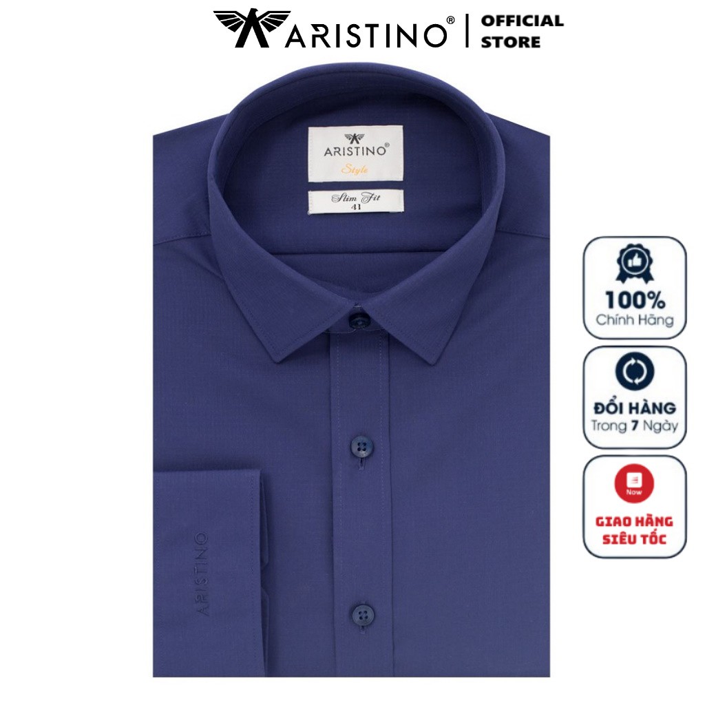 Áo Sơ Mi Nam Tay Dài Aristino ALS08809 Màu Xanh Navy Sọc Dobby Kiểu Dáng Slim Fit Chất Liệu Sợi Sồi