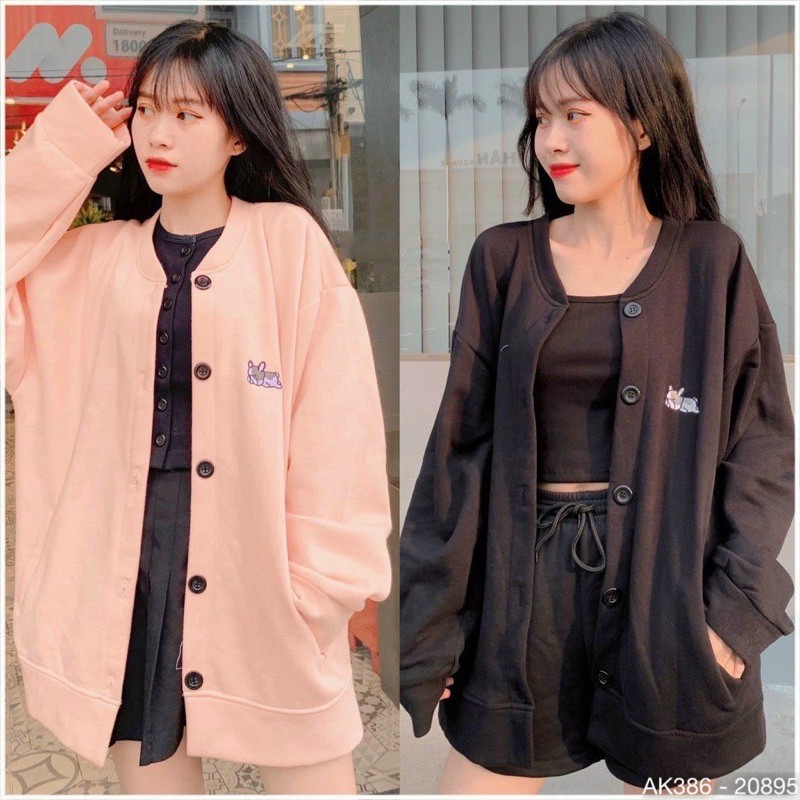 Áo Khoác Cardigan Nỉ Bông Thêu Chó Form Rộng Unisex Áo Khoác Nỉ Nữ Cardigan Nữ Cài Nút THÊU CHÓ - AK3386 | BigBuy360 - bigbuy360.vn
