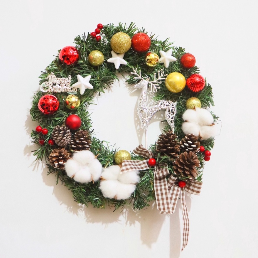 Vòng Hoa Trang Trí Noel D59 size 30cm Tặng Kèm Đèn Vòng Nguyệt Quế Giáng Sinh