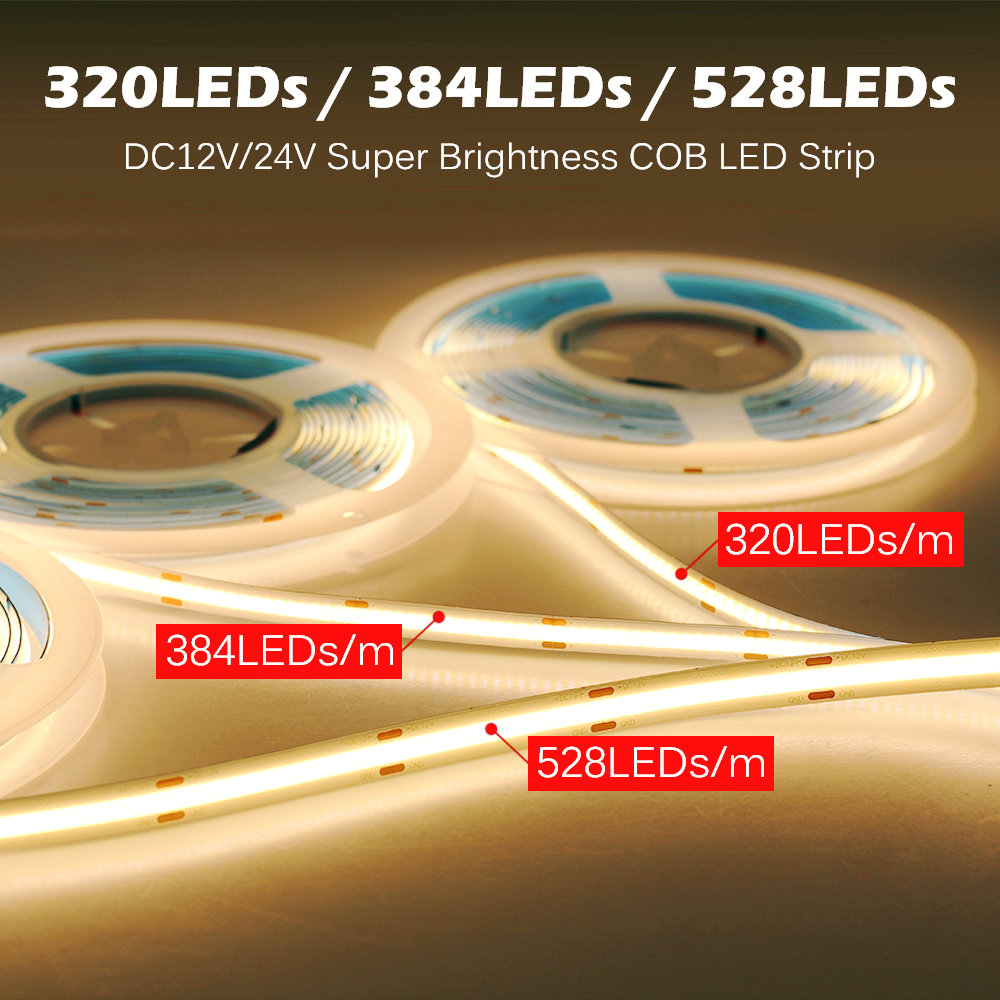 Dây Đèn Led Cob Siêu Sáng  320 384 528 Led /m Dc12V 24v Đối Với Trang Trí Phòng, Tòa Nhà, Khách Sạn