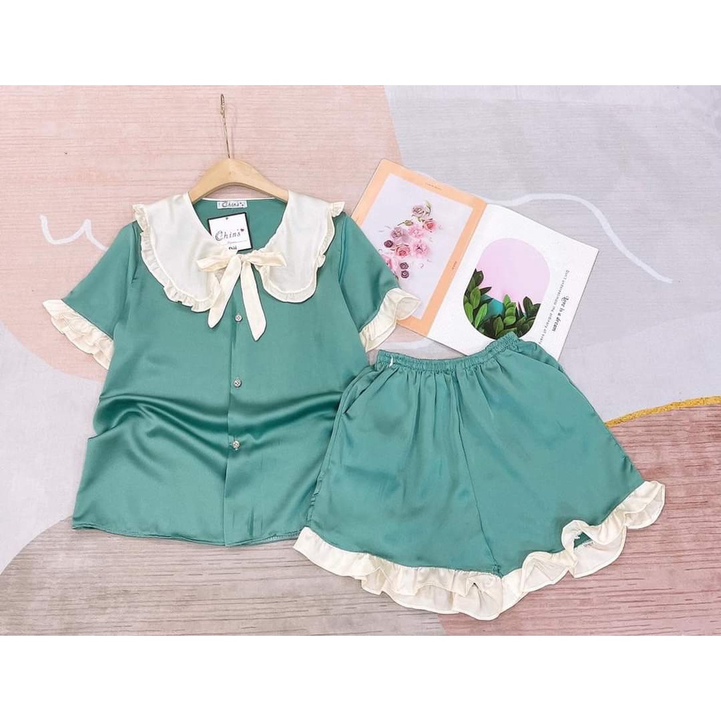Bộ Pijama đùi cổ bèo kate freesize&lt;62kg