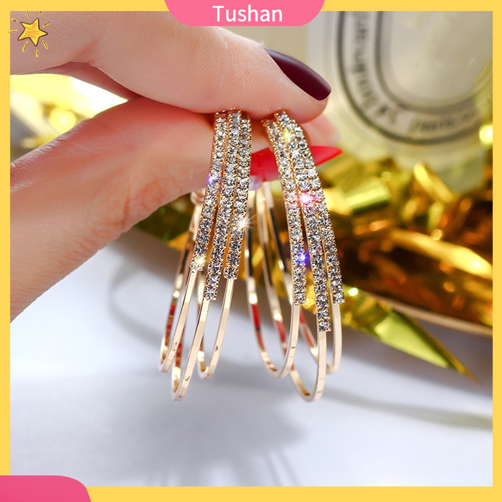 Bông tai dạng vòng tròn đính đá lấp lánh thời trang cho nữ