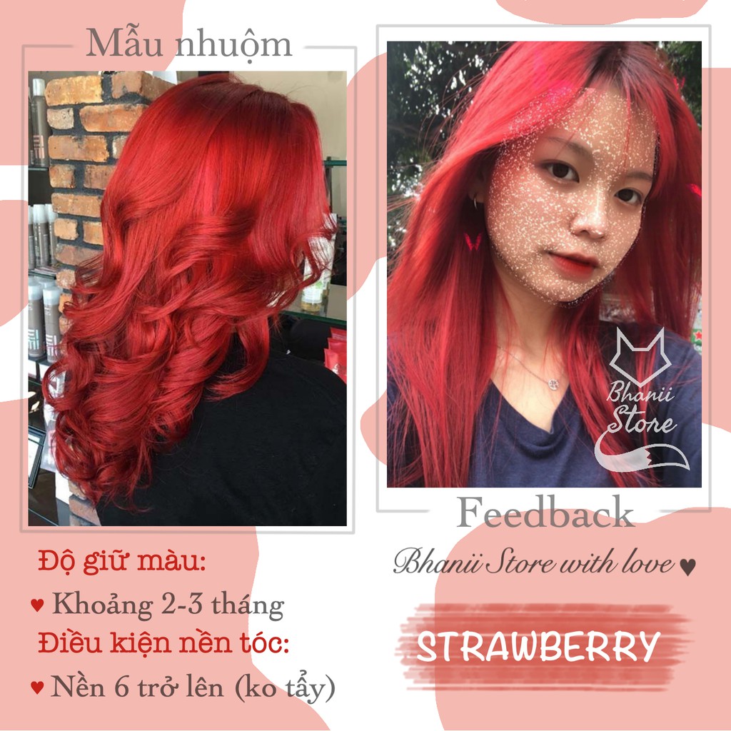 Thuốc nhuộm tóc Đỏ Strawberry KHÔNG TẨY bhanii store