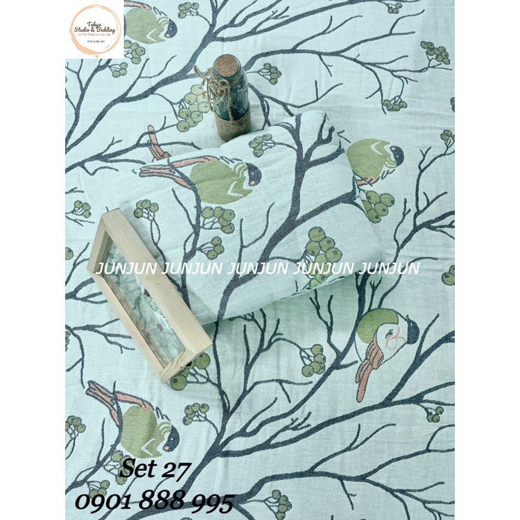 N15_SET Chăn Ga Gối vải Xô Organic cotton dòng cao cấp