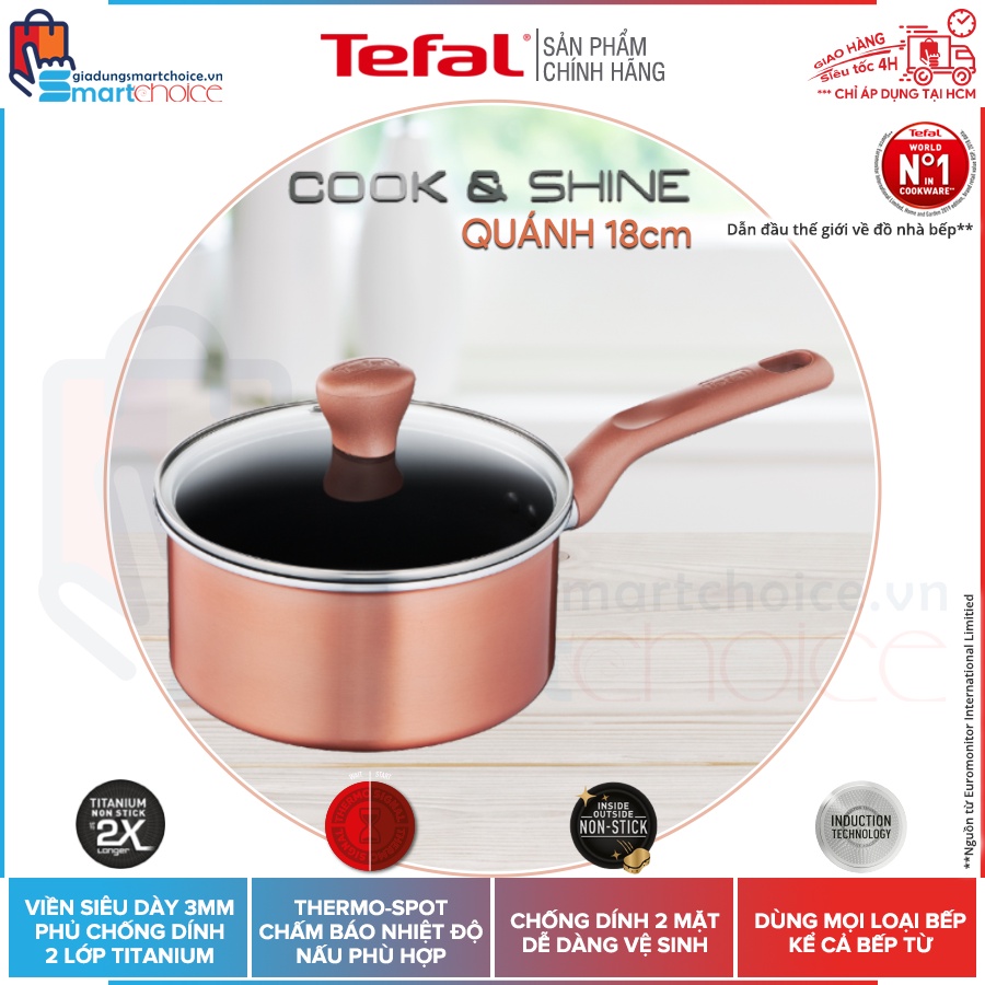 Bộ nồi chảo Tefal Cook & Shine 6 món ,Dày 3mm, dùng bếp từ