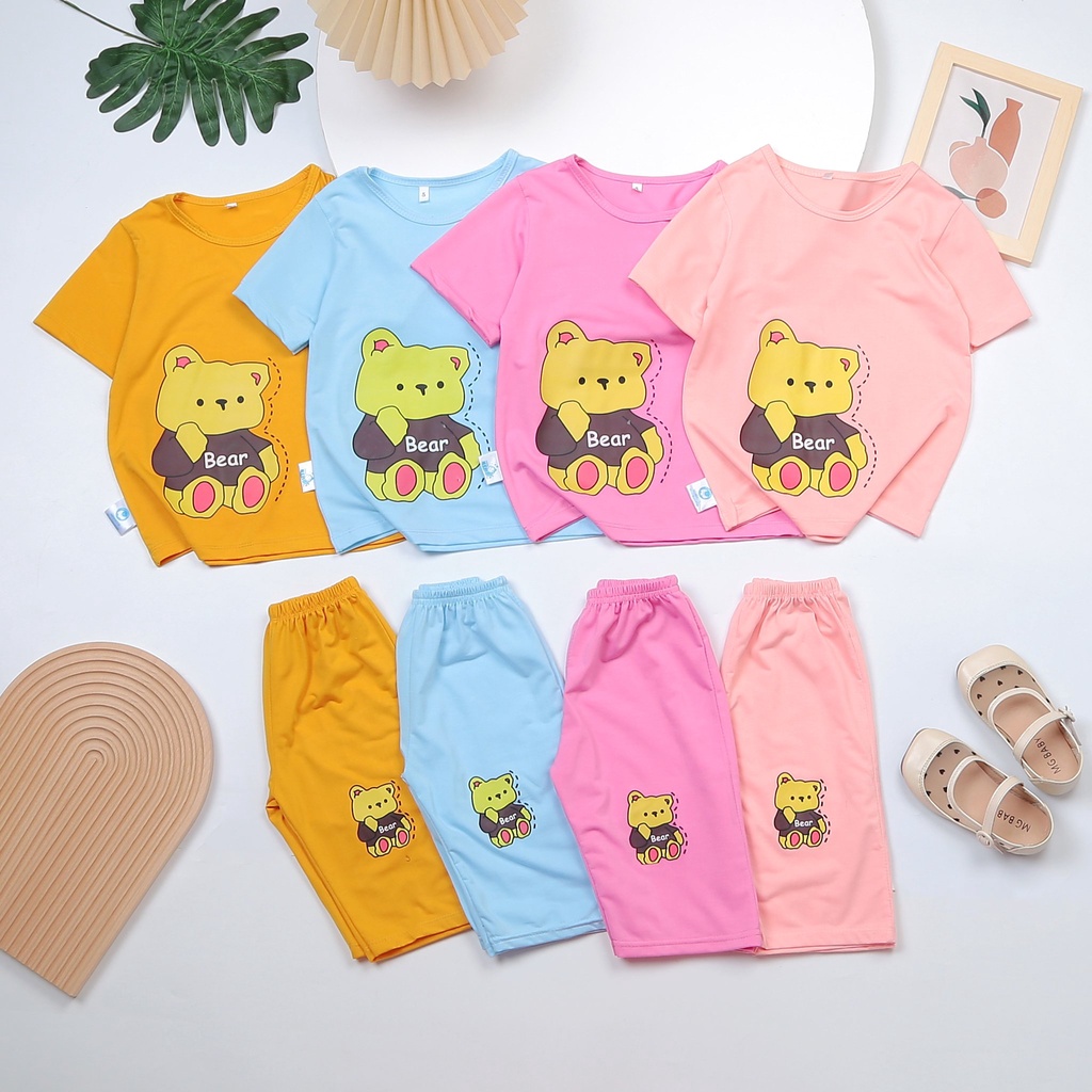 Set 3 bộ đồ bé gái bộ đồ lửng bé gái in hình gấu be ar đáng yêu co giãn 4 chiều cho bé từ 8kg đến 25kg-HOÀNG NAM KIDS