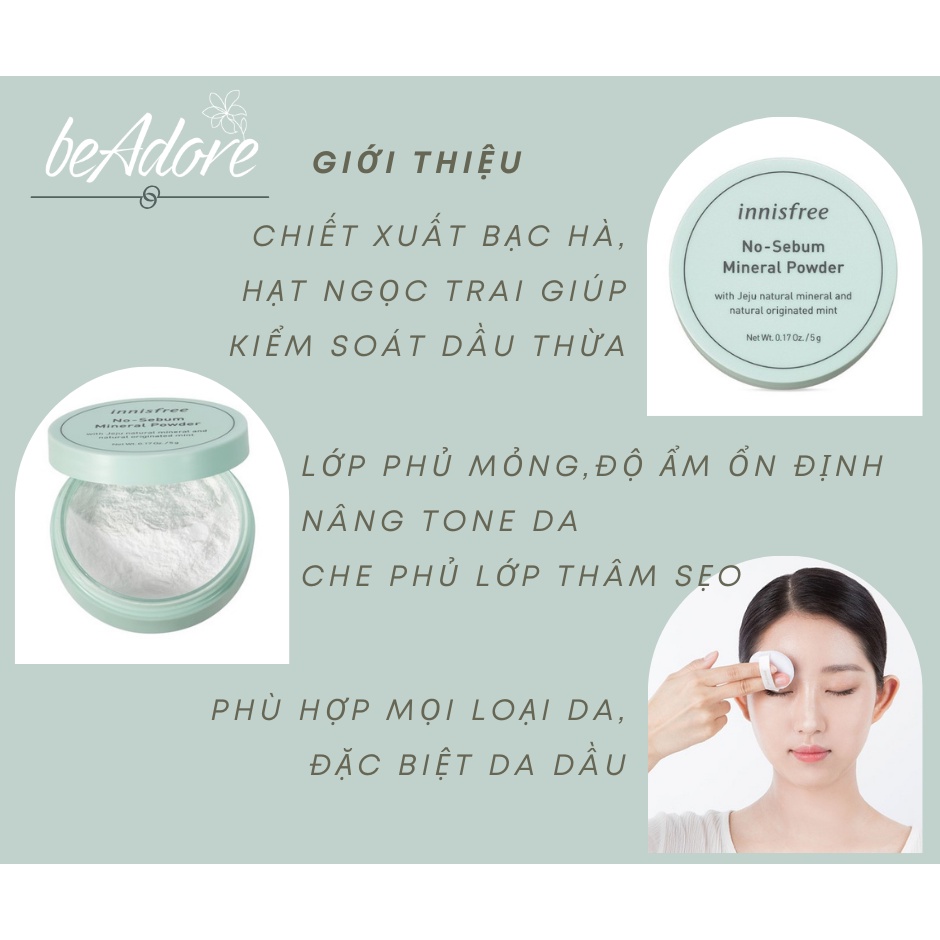 Phấn Phủ Kiềm Dầu Dạng Bột Khoáng Innisfree No Sebum Mineral Powder ( 5g)