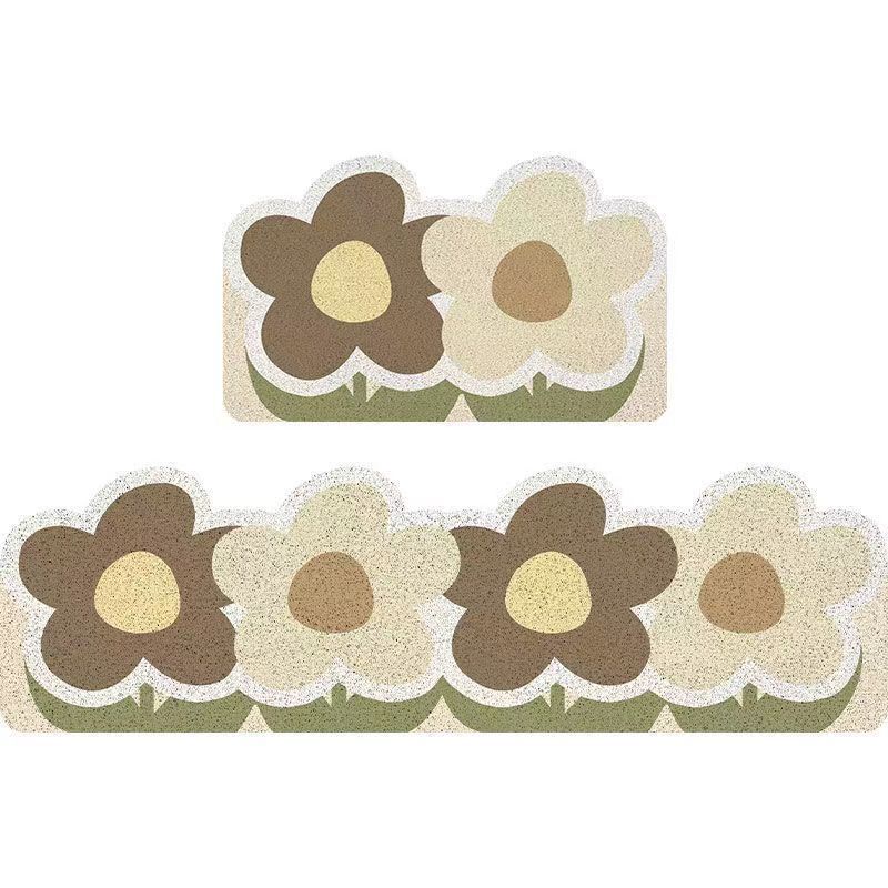 Thảm Lót Sàn Nhà Bếp Bằng Lụa Pvc Hình Tròn Họa Tiết Hoa Chống Bám Bẩn / Thấm Nước / Dầu / Trượt Tiện Dụng