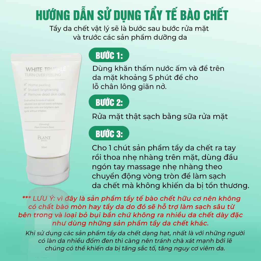 Gel tẩy tế bào chết da mặt, tẩy lớp sần, giúp da sáng mịn White Truffle THE PLANT BASE 50ML [ AUT KOREA 100% ]