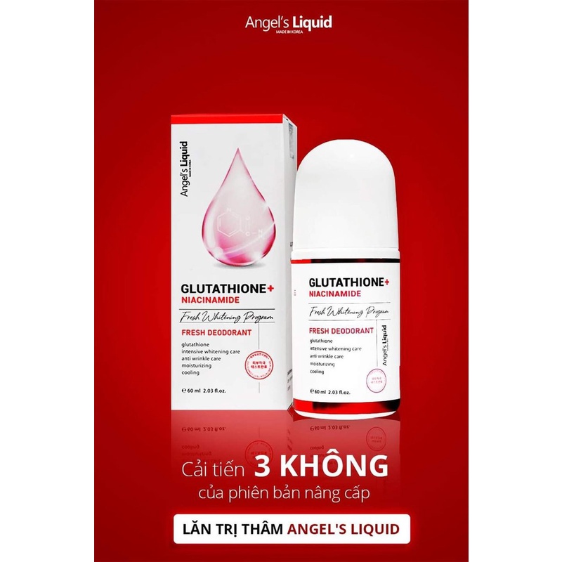 LĂN KHỬ MÙI DƯỠNG MỀM, LÀM TRẮNG, GIẢM THÂM ANGEL LIQUID GLUTATHIONE NIACINAMIDE FRESH DEODORANT 60ML - 8888